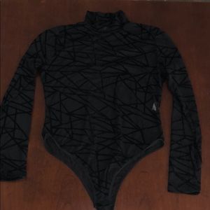 Black Mesh Bodysuit with Lined Detailing